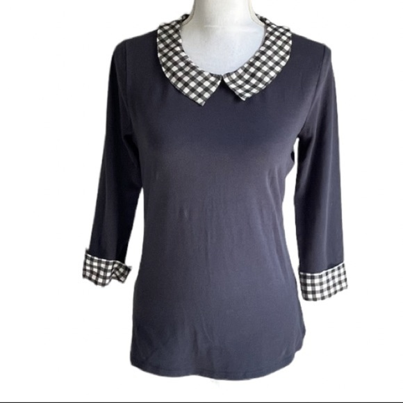 Garnet Hill Tops - 𝅺Garnet Hill cotton stretchy long sleeve with checkered collar and trim